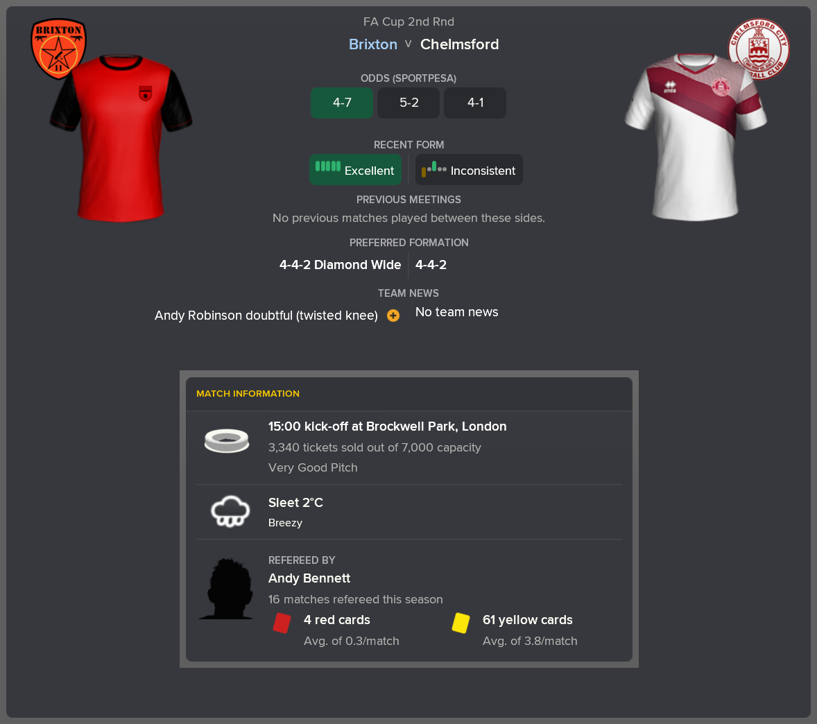 ---------- vs. Chelmsford pre-match