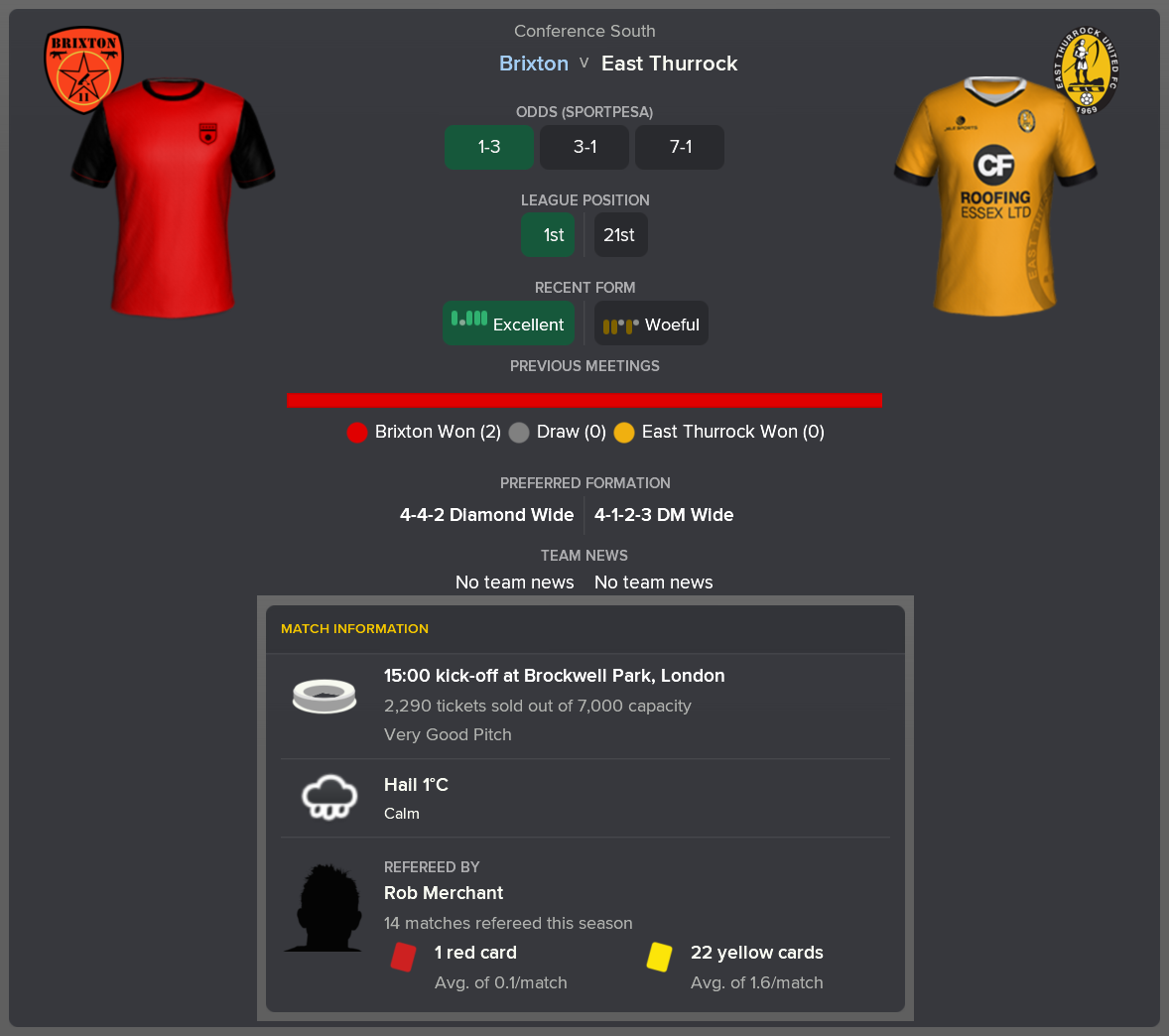 ---------- vs. East Thurrock pre-match