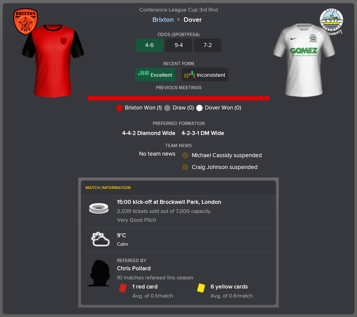 ---------- vs. Dover pre-game