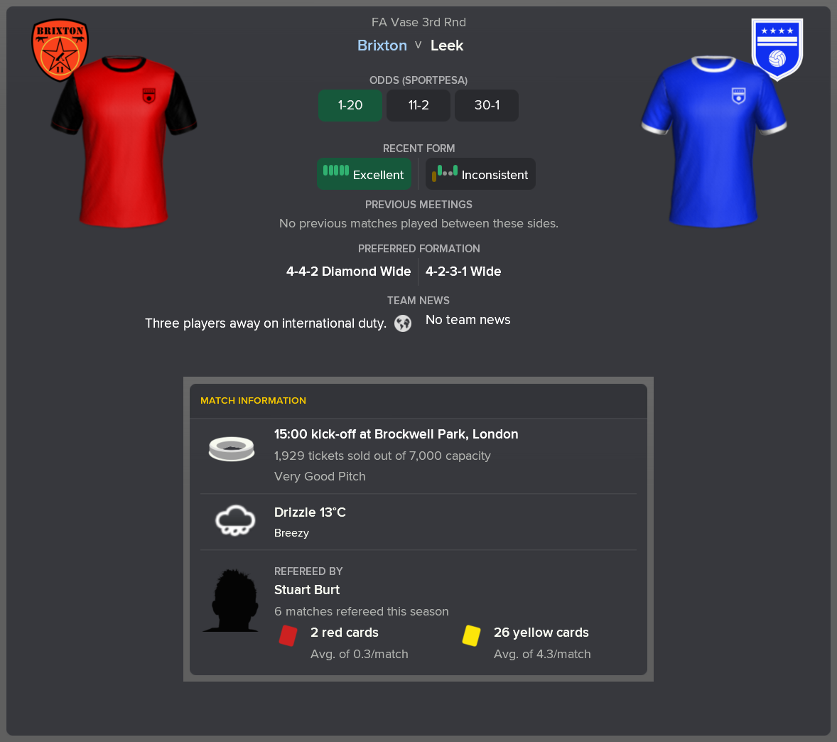 ---------- vs. Leek pre-game