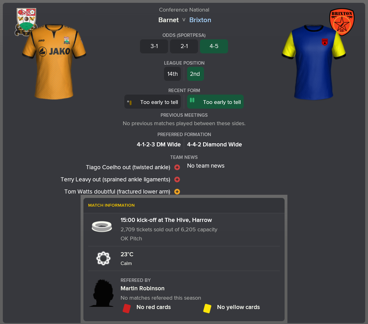 ---------- at Barnet pre-match