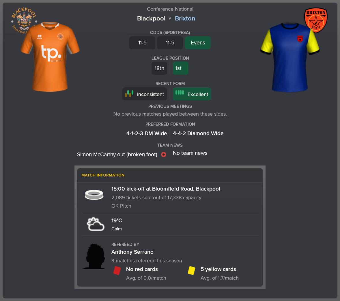 ---------- at Blackpool pre-match