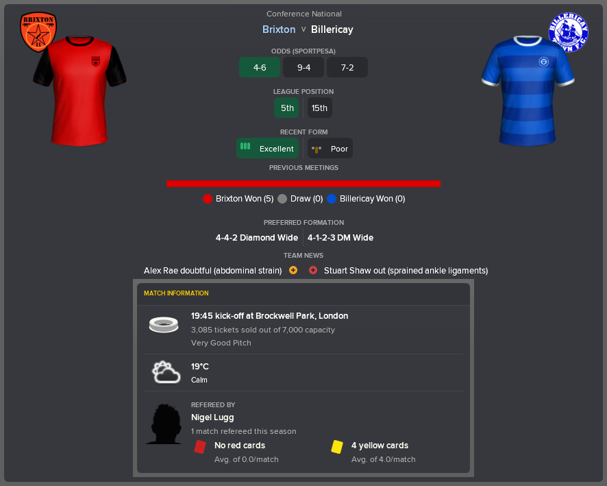 ---------- vs. Billericay pre-match