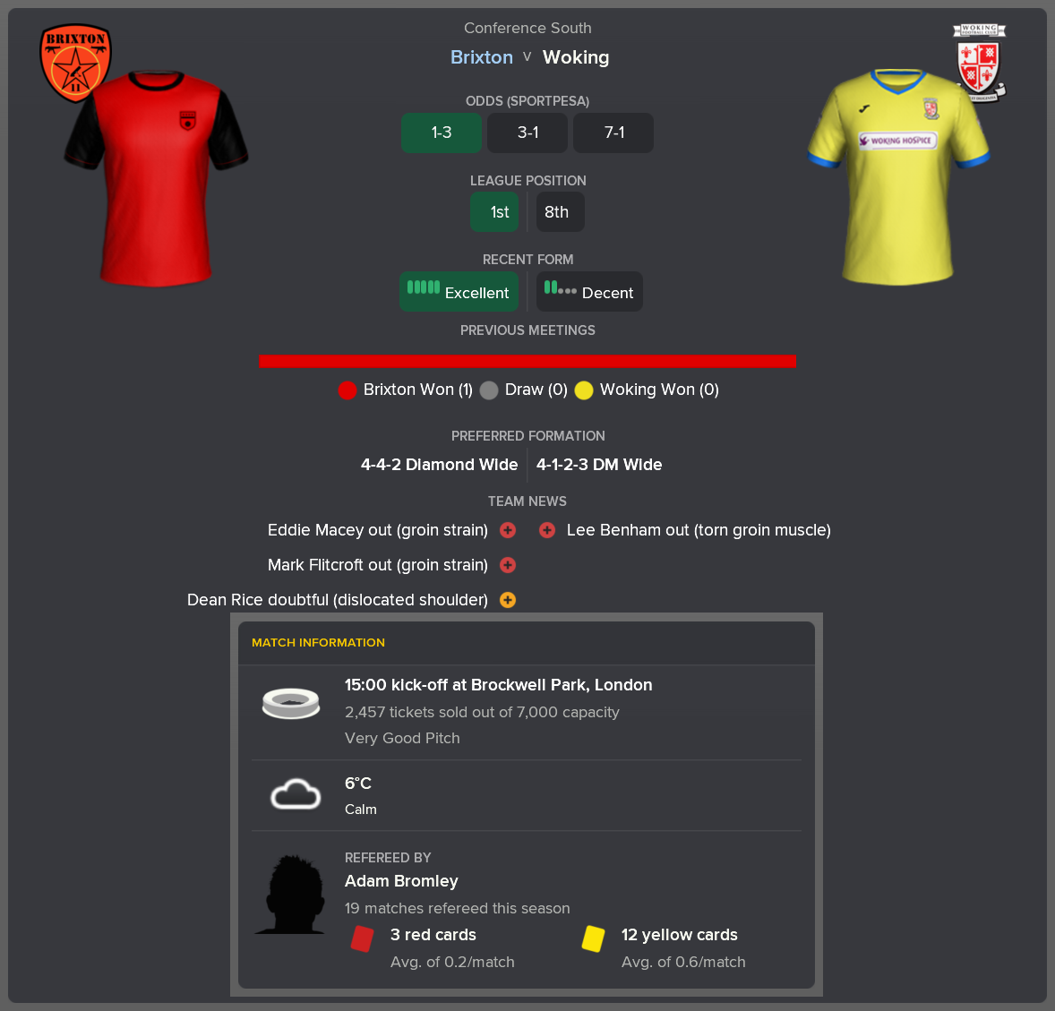 ---------- vs Woking pre-match