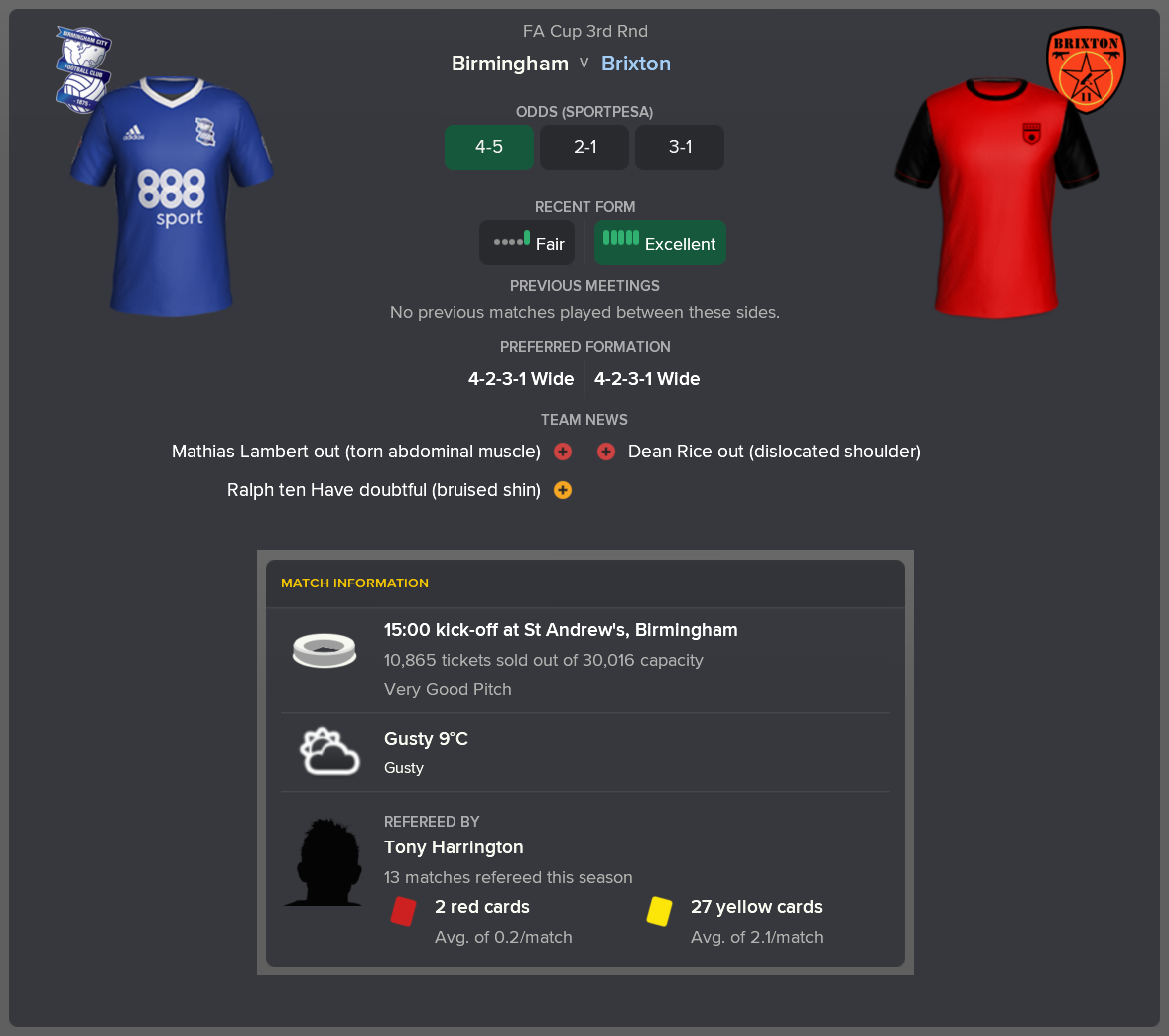 ---------- at Birmingham pre-match