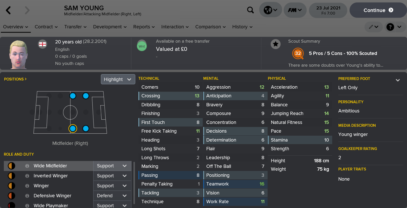 ---------- Sam Young Player Card