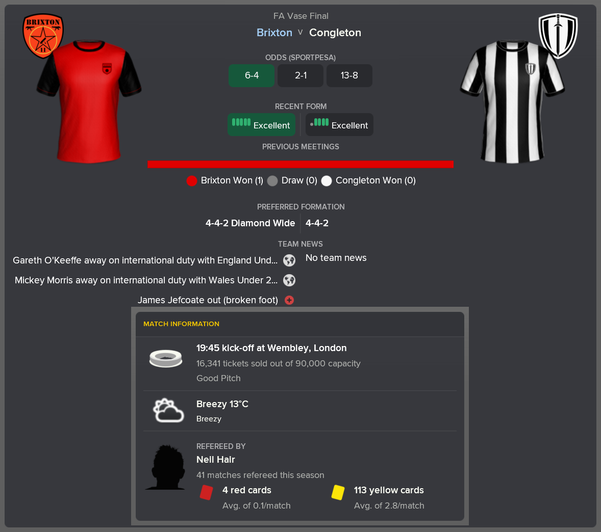 ---------- vs. Congleton pre-match