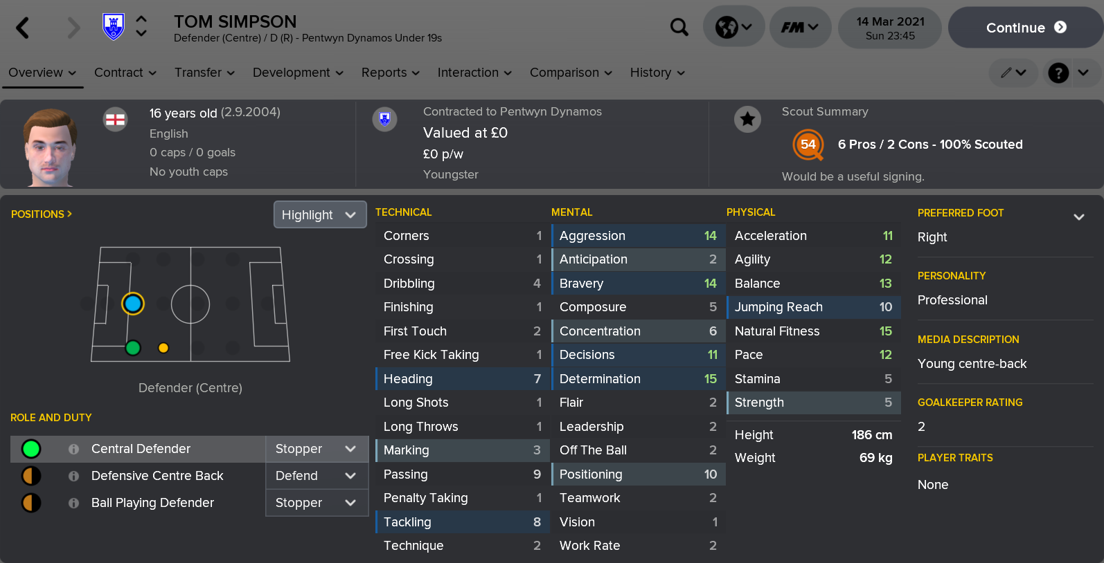 ---------- Tom Simpson Player Card