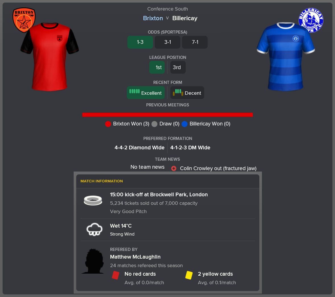 ---------- vs Billericay pre-match