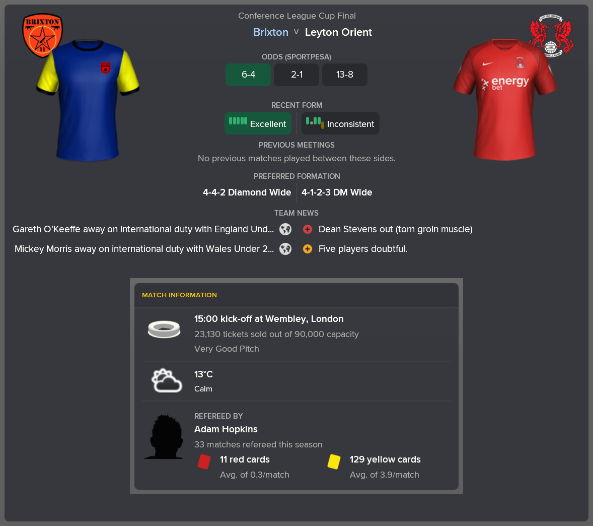 ---------- vs. Leyton Orient pre-match