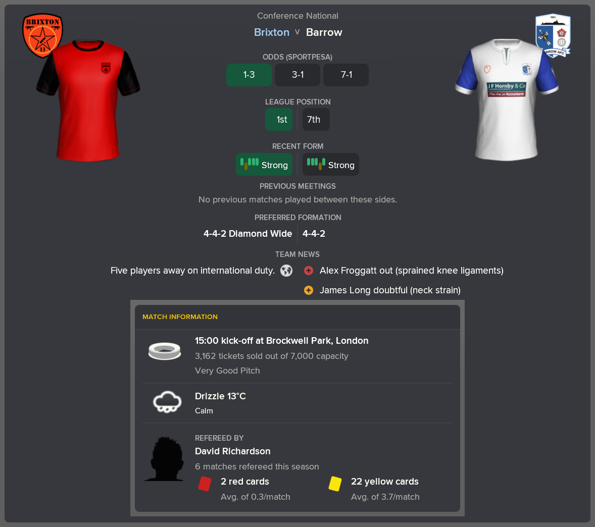 ---------- vs. Barrow pre-match