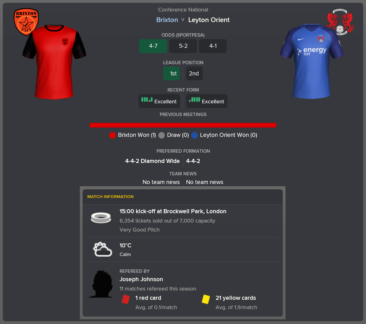 ---------- vs. Leyton Orient pre-match