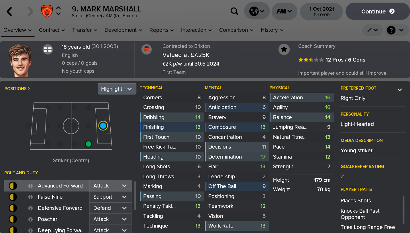 ---------- Mark Marshall Player Card End of September 2021