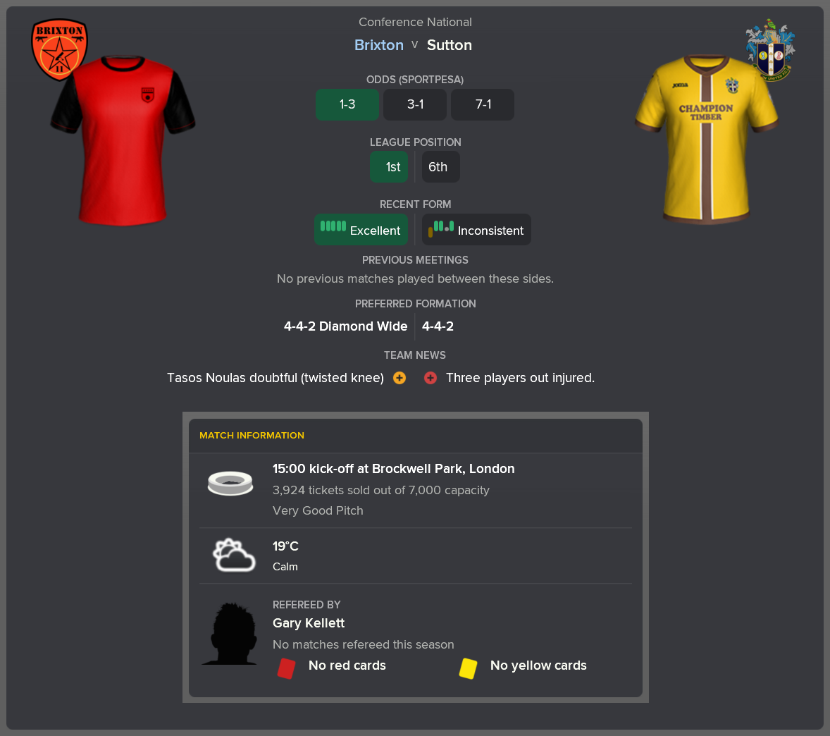 ---------- vs. Sutton pre-match