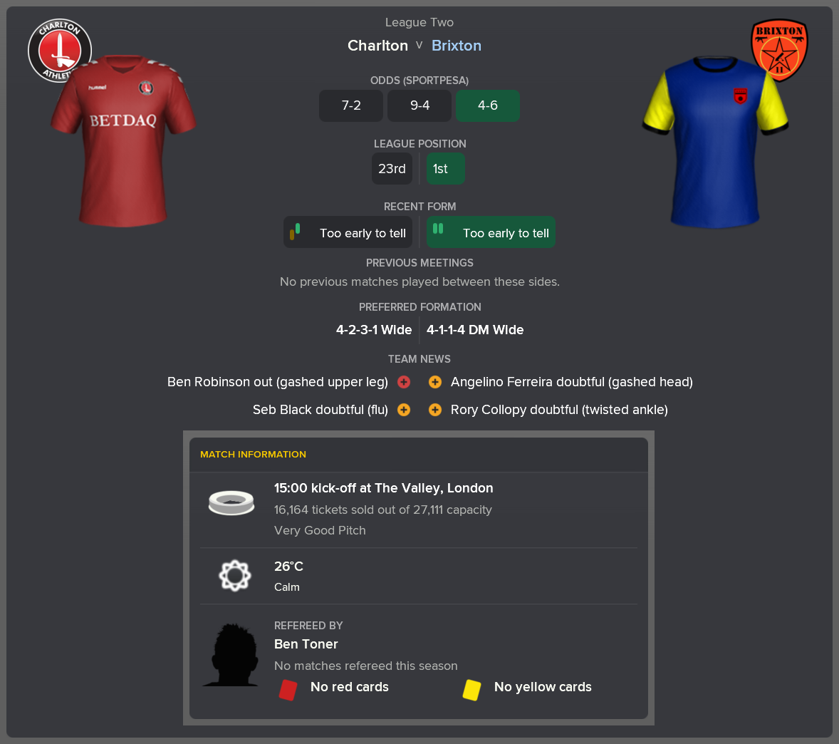 ---------- at Charlton pre-match