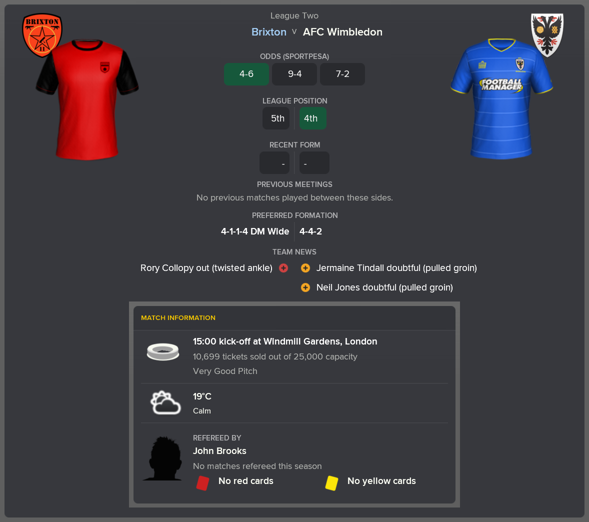 ---------- vs. AFC Wimbledon pre-match