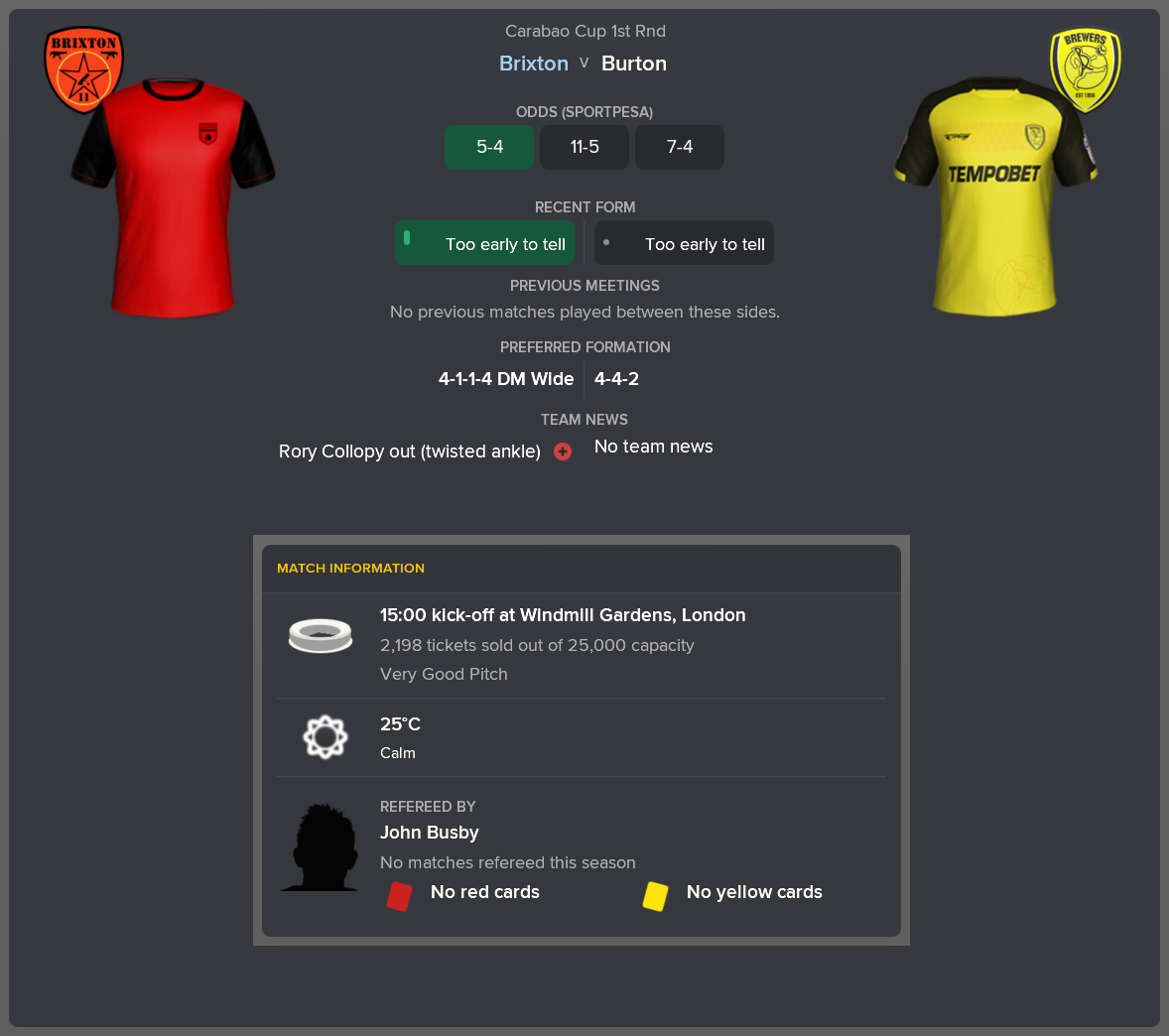---------- vs. Burton pre-match