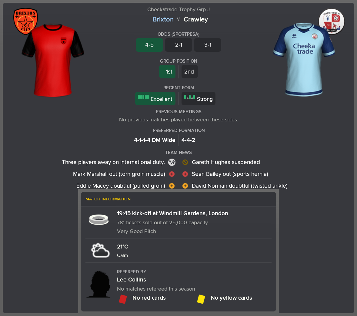 ---------- vs. Crawley pre-match