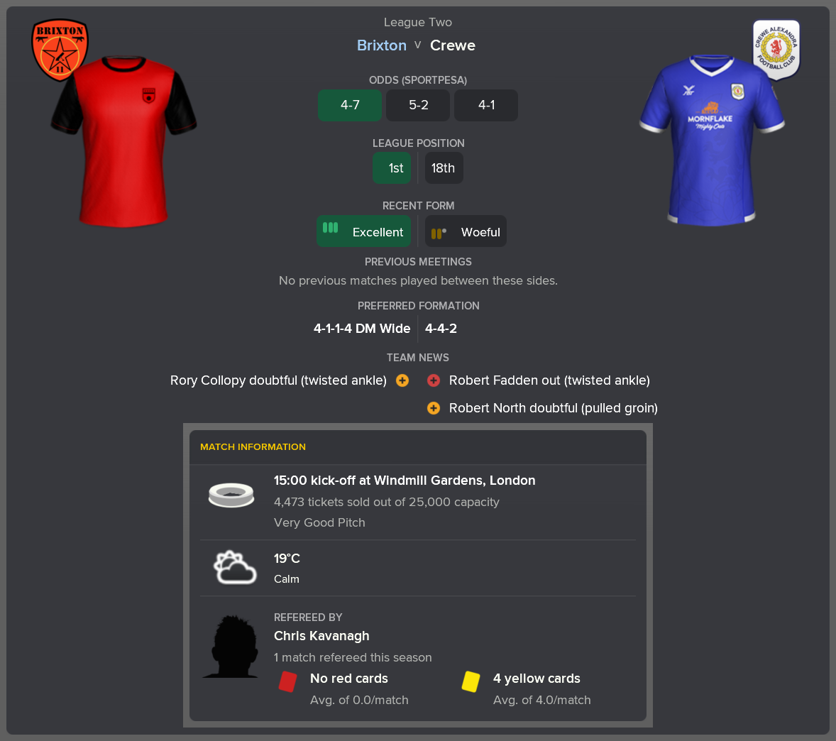 ---------- vs. Crewe pre-match