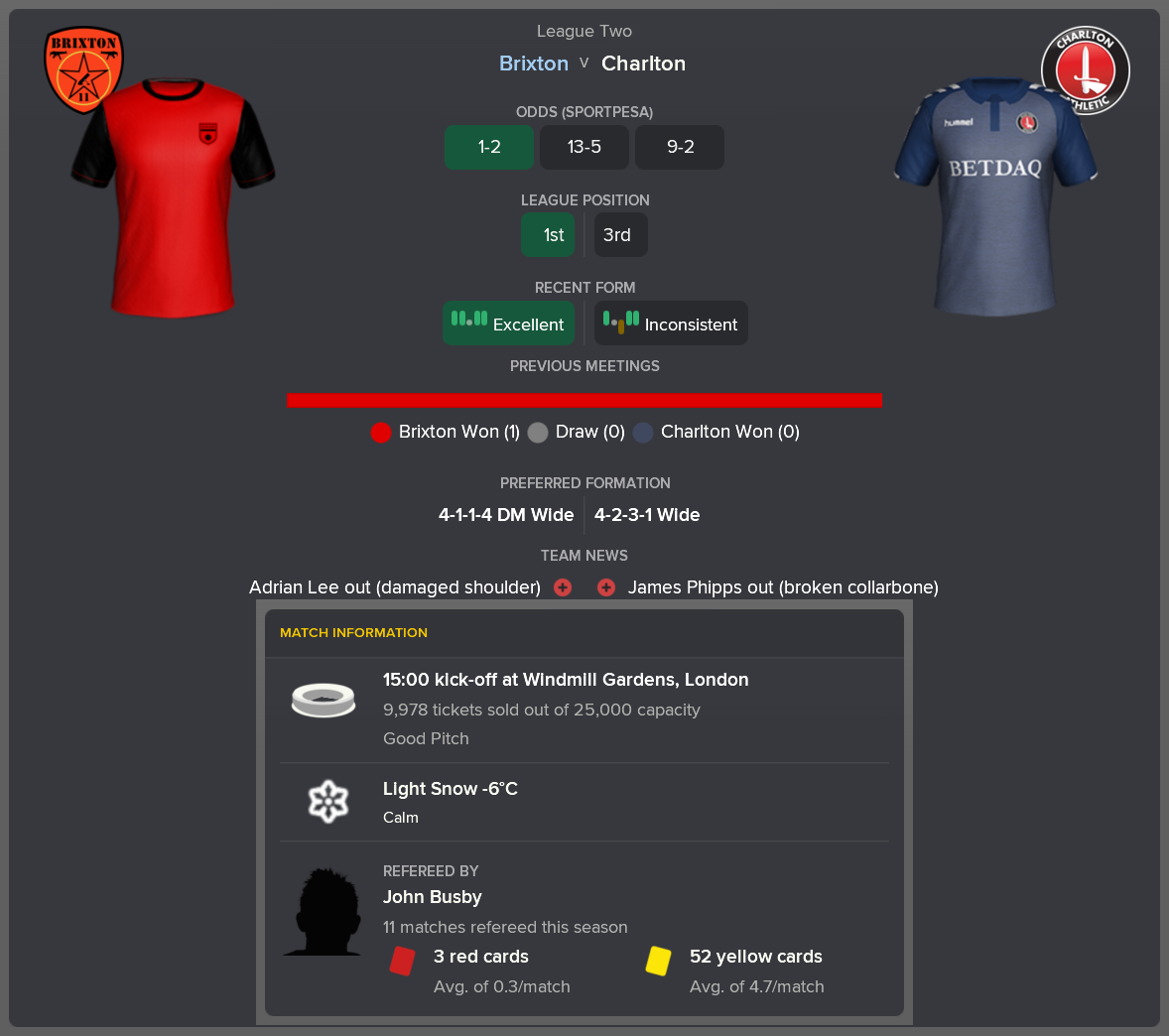 ---------- vs. Charlton pre-match