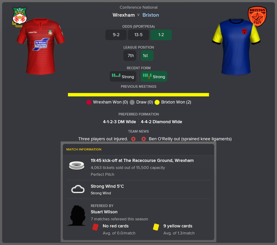 ---------- at Wrexham pre-match