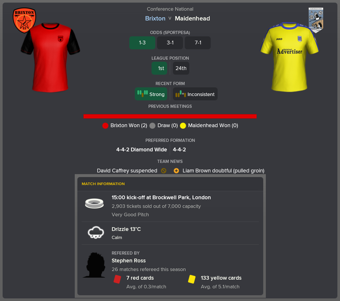 ---------- vs Maidenhead pre-match