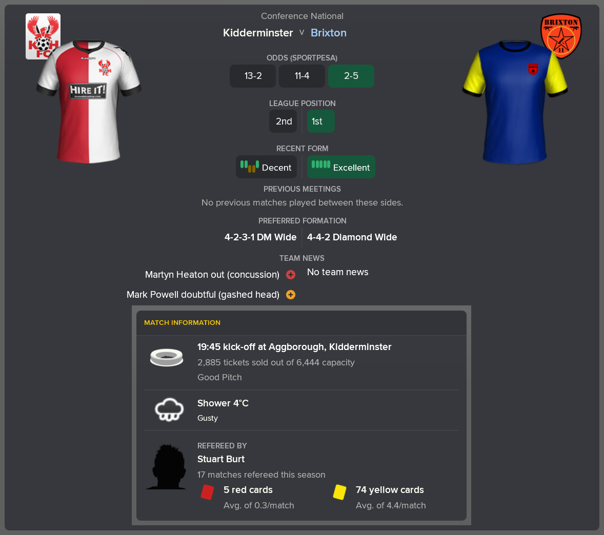 ---------- at Kidderminster pre-match