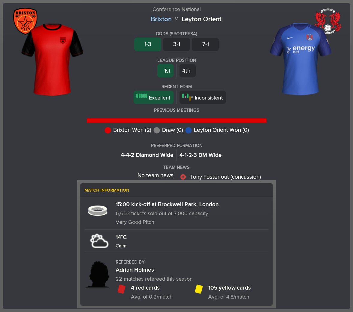 ---------- vs. Leyton Orient pre-match