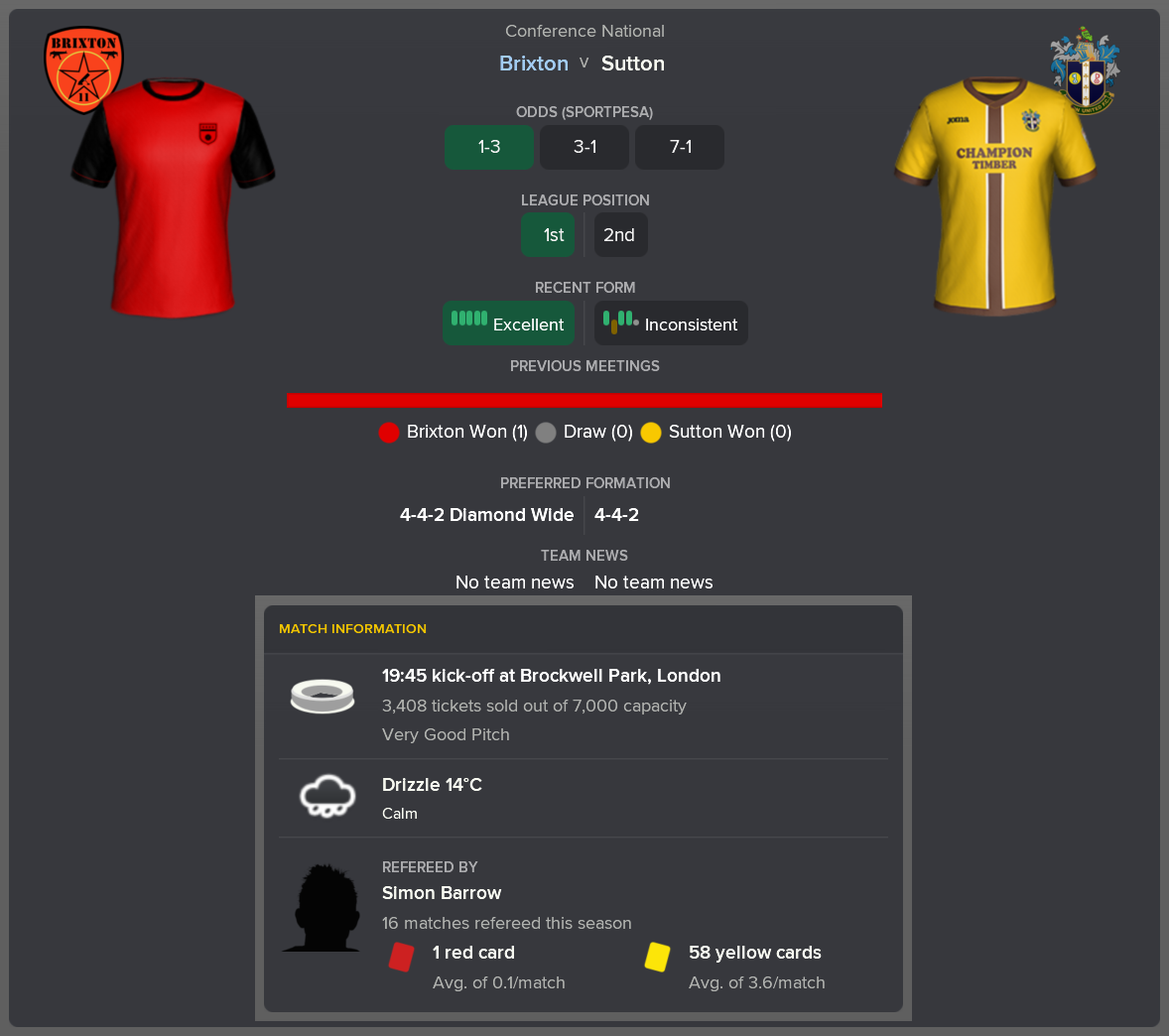 ---------- vs. Sutton pre-match