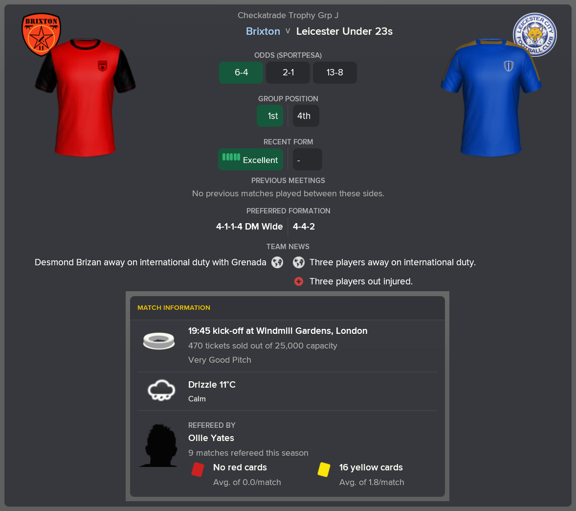 ---------- vs. Leicester U23 pre-match