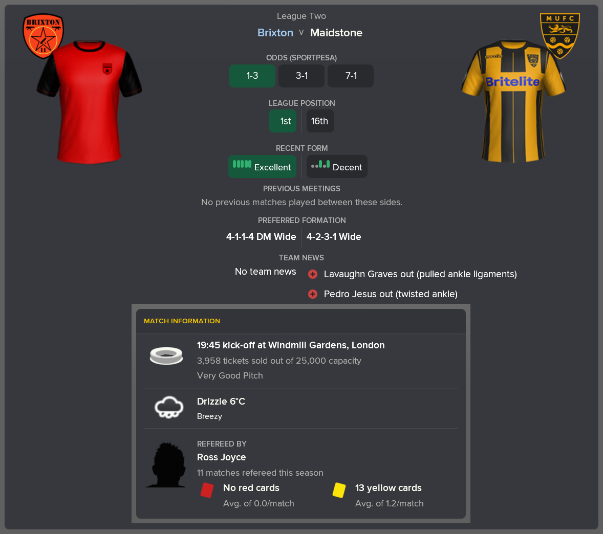 ---------- vs. Maidstone pre-match