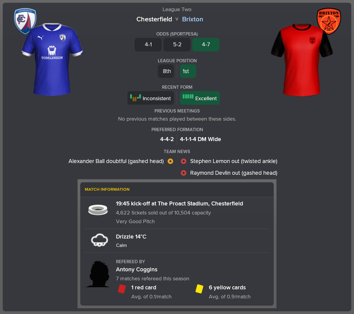 ---------- at Chesterfield pre-match