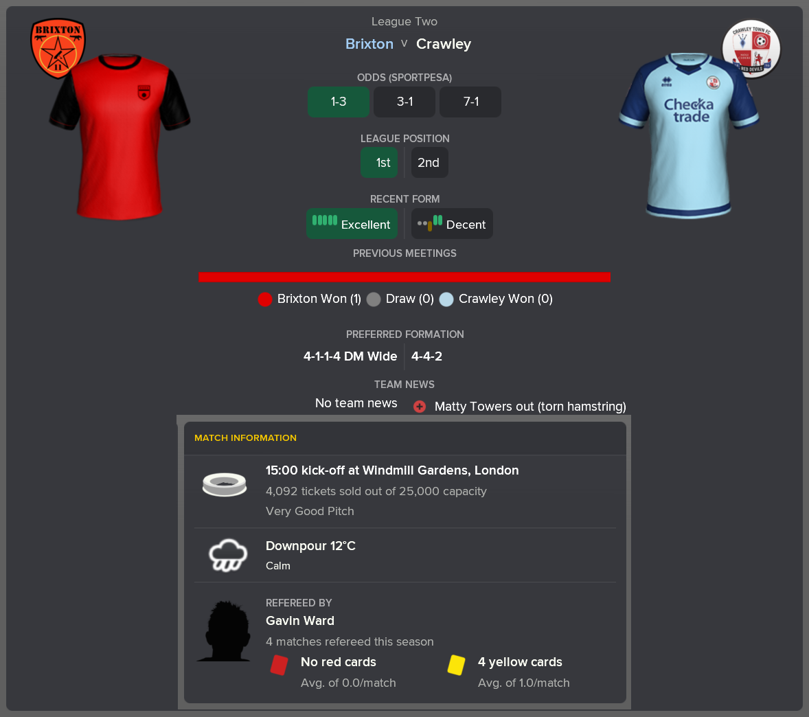 ---------- vs. Crawley pre-match