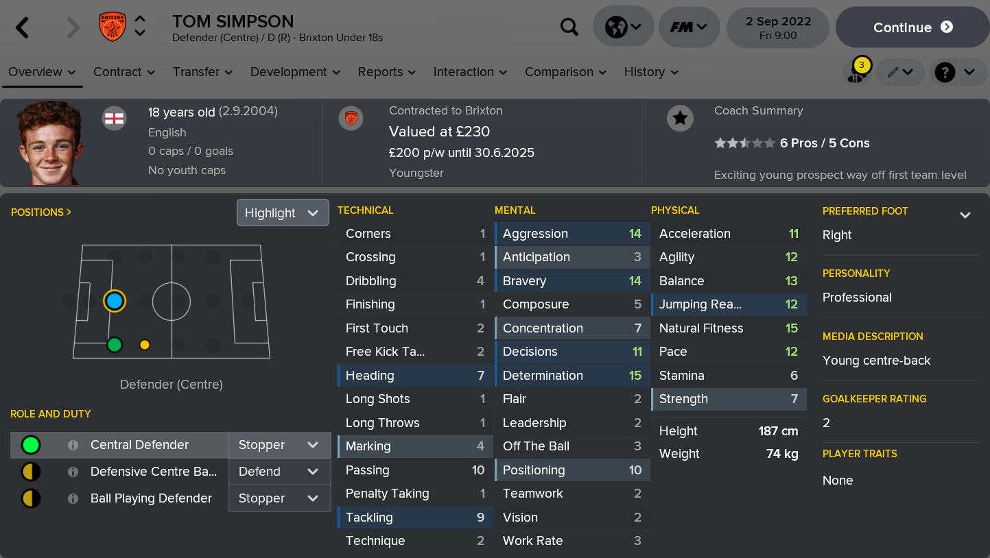 ---------- Tom Simpson Player Card