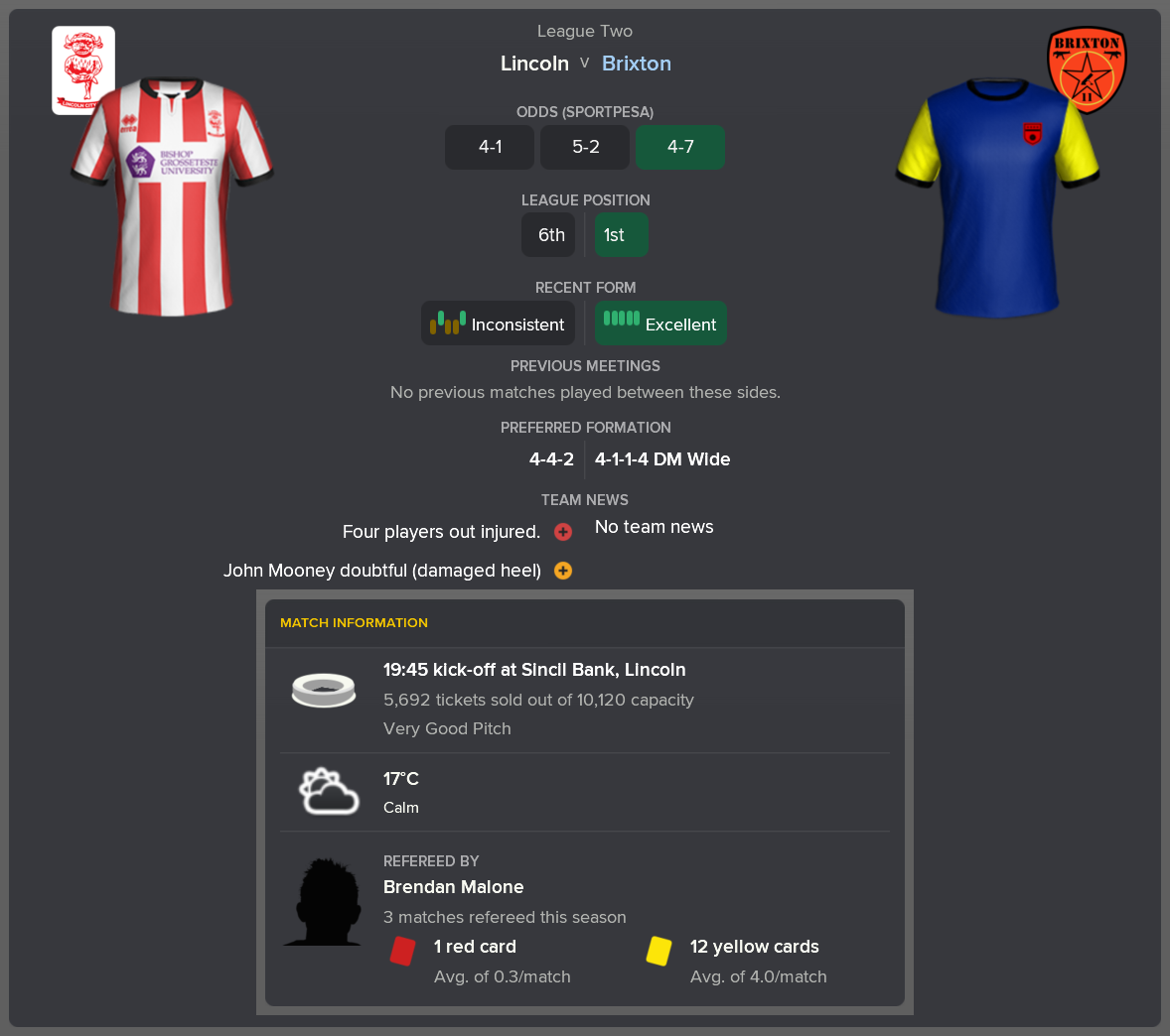 ---------- at Lincoln pre-match