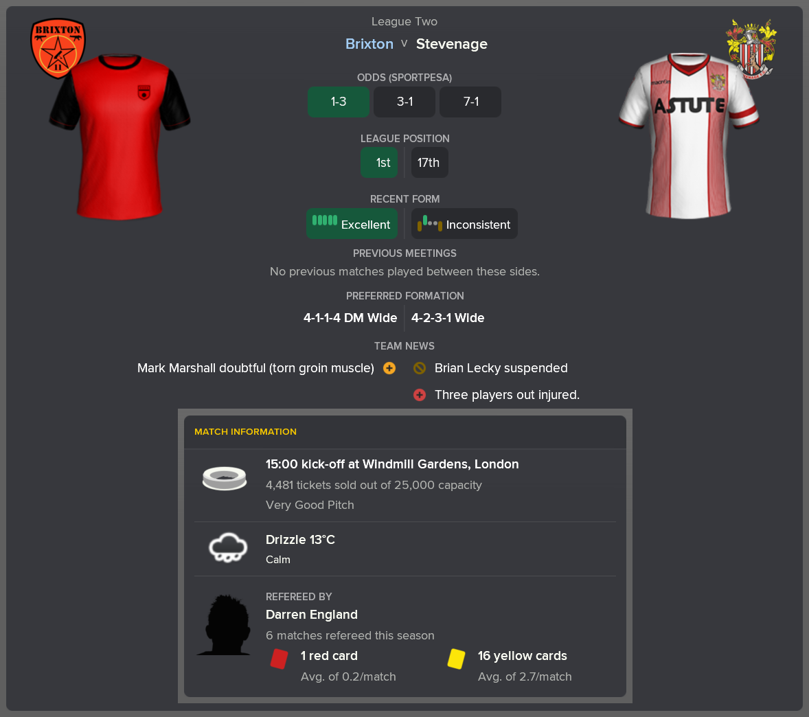 ---------- vs. Stevenage pre-match