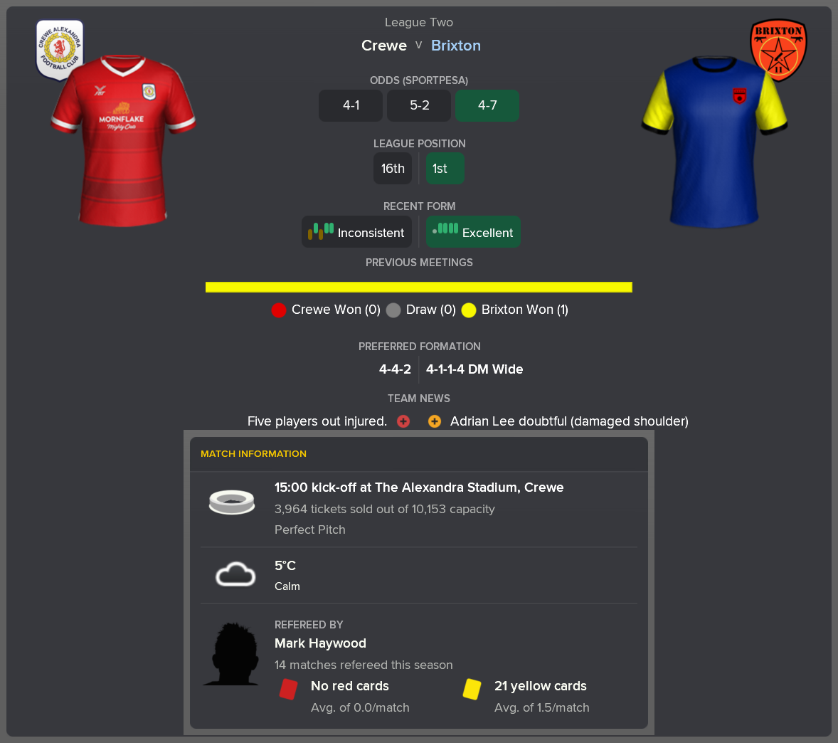 ---------- at Crewe pre-match
