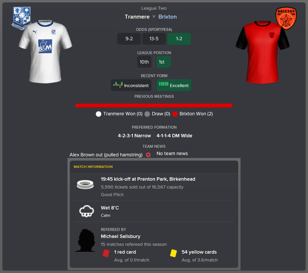---------- at Tranmere pre-match