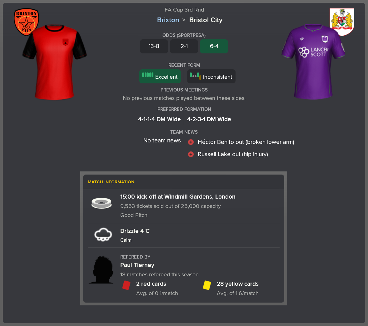 ---------- vs. Bristol City pre-match