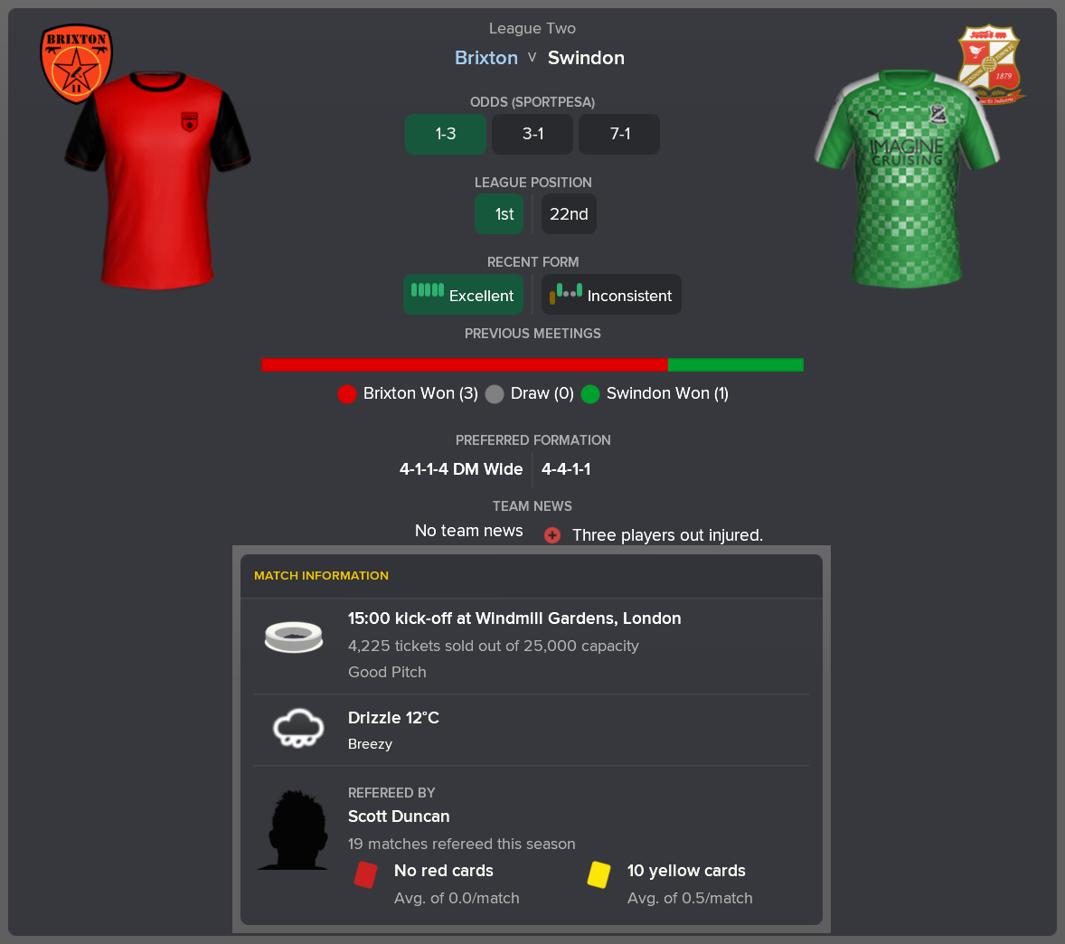---------- vs. Swindon pre-match