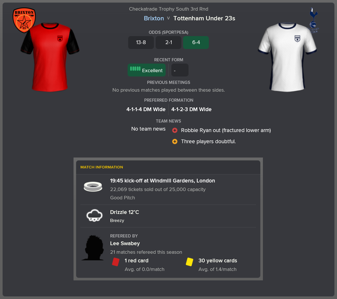 ---------- vs. Tottenham U23 pre-match