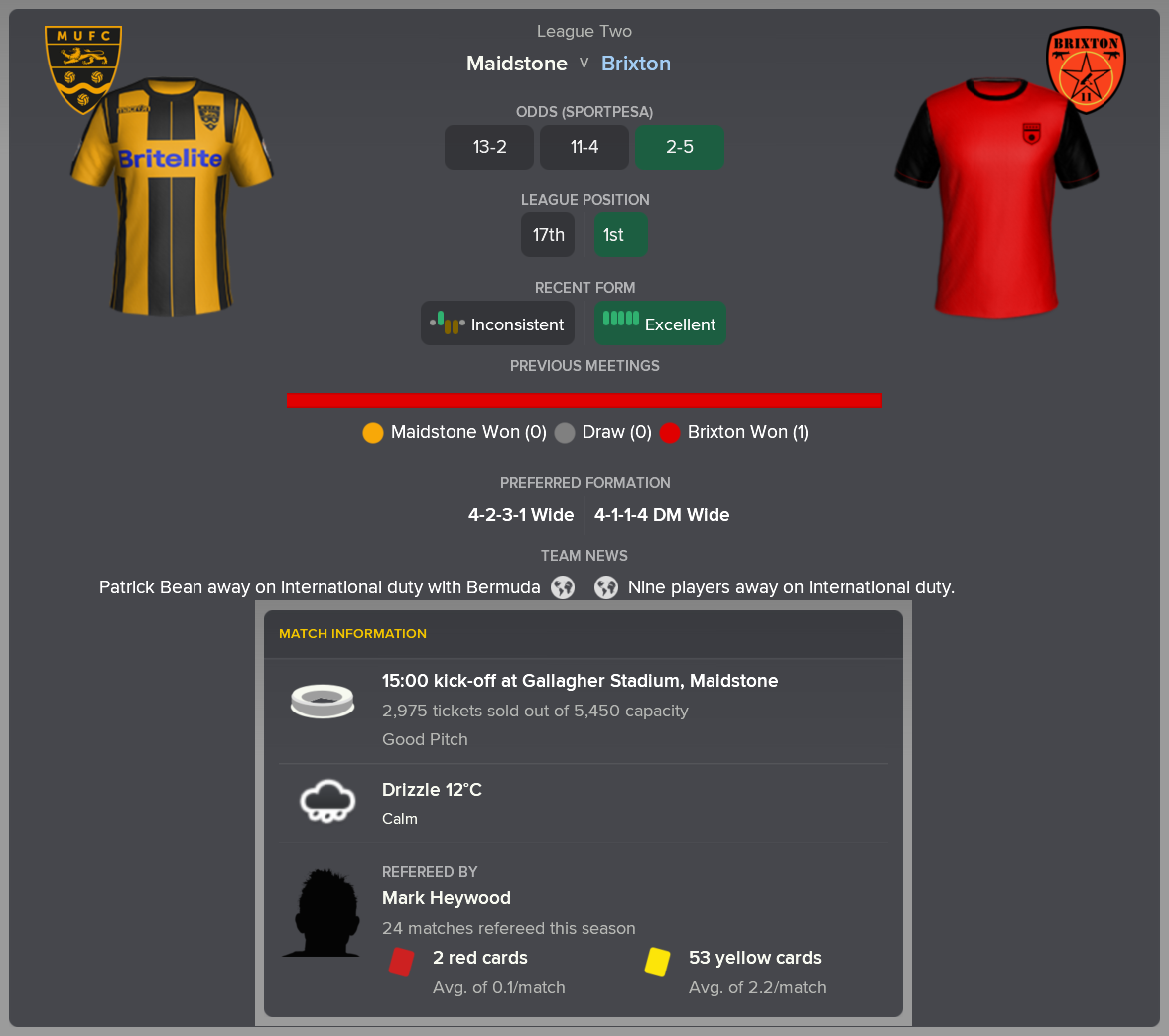 ---------- at Maidstone pre-match