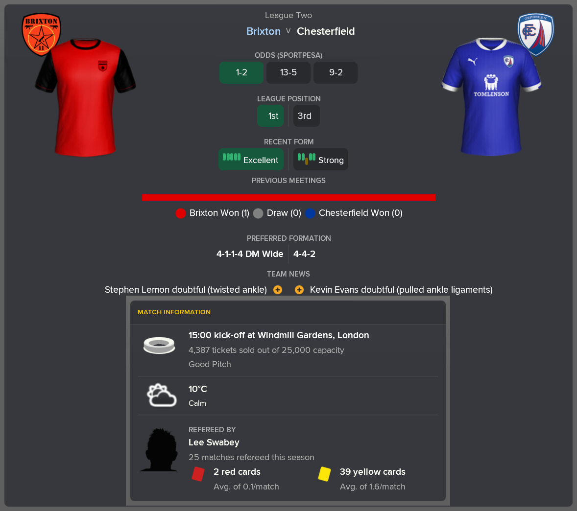 ---------- vs. Chesterfield pre-match