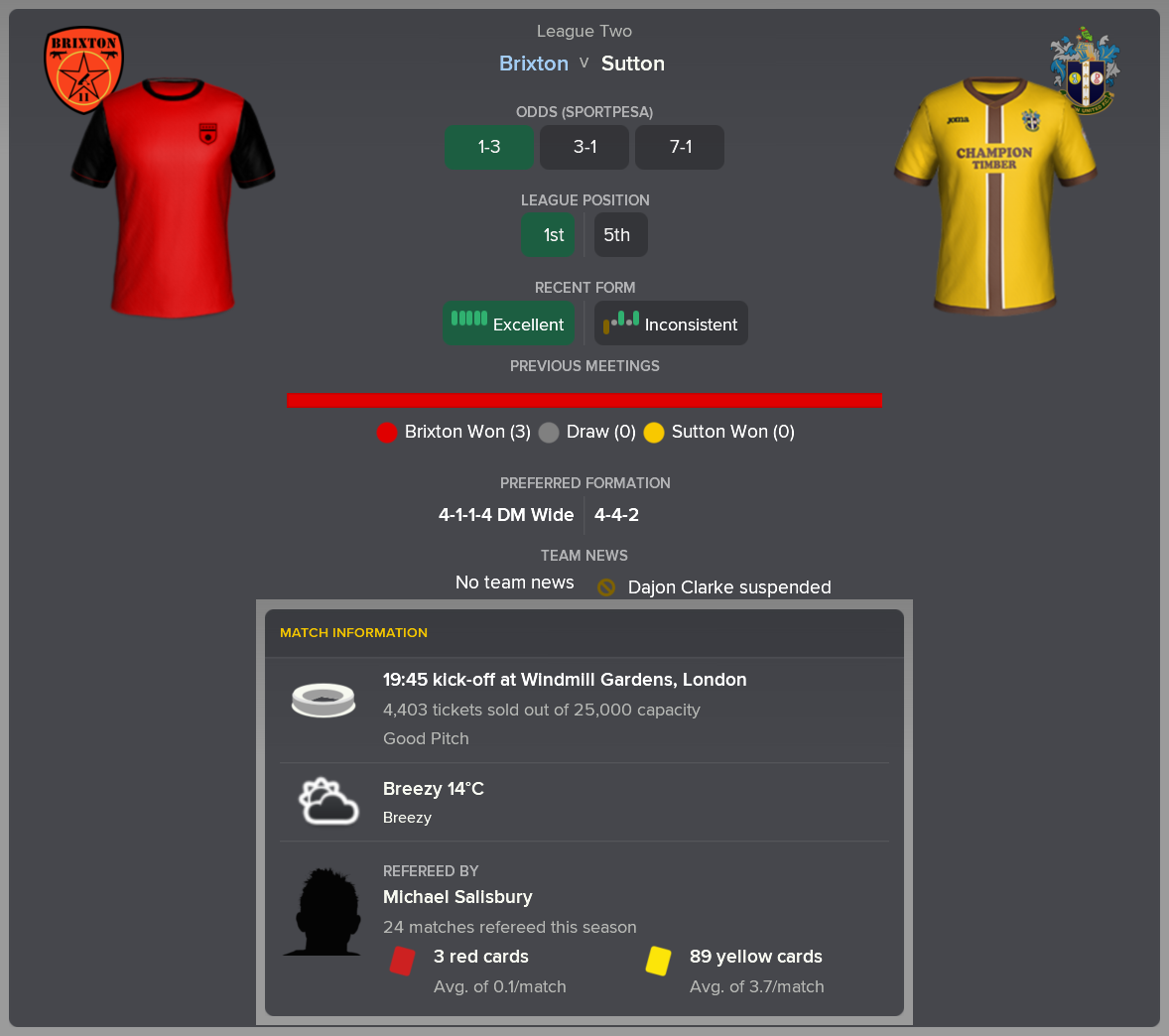 ---------- vs. Sutton pre-match